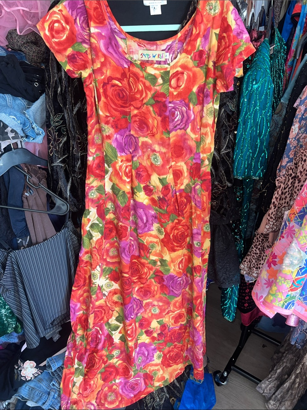 Jams World Floral maxi Dress - Red, Purple & Orange Roses